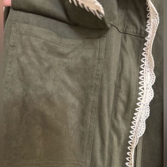 Anthropologie x Dolan Left Coast Lace-Trim vegan Suede Jacket Green Size L boho - Picture 2 of 12
